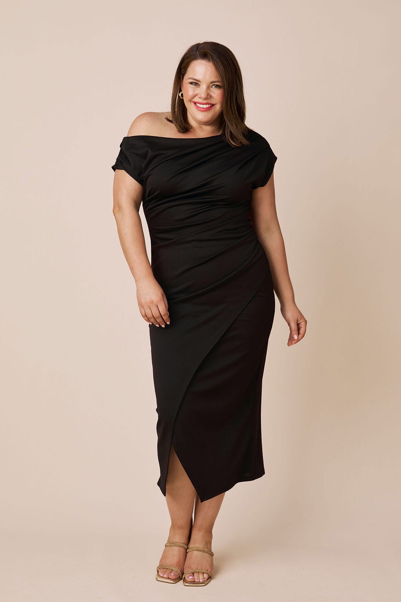 Roslyn Off Shoulder Midi Dress Black