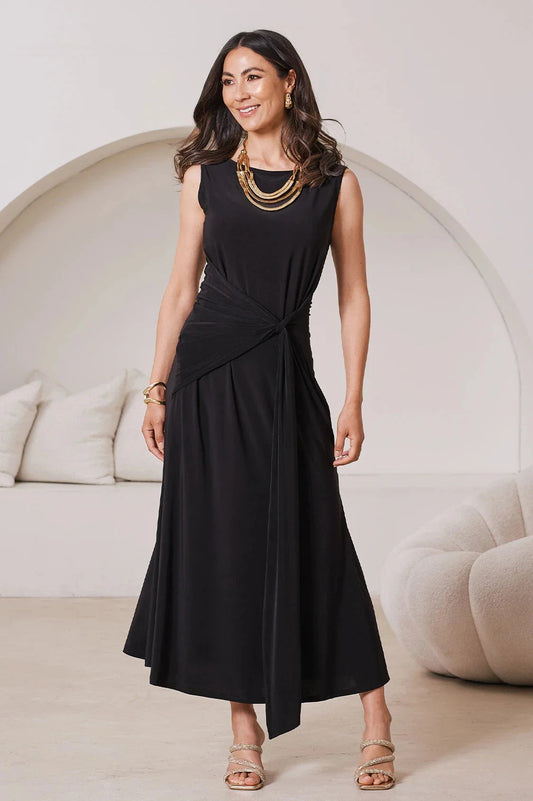 Angelica Sleeveless Midi Dress in Black