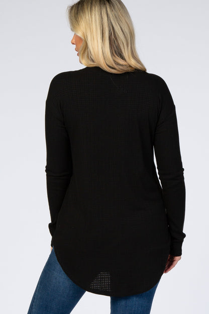 Black Long Sleeve Round Hem Textured Maternity Top