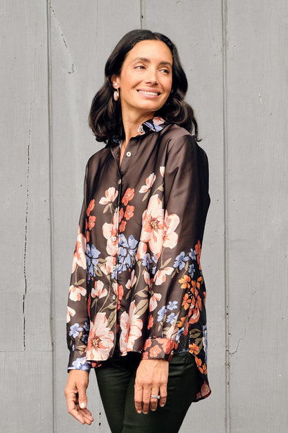Milena Collared Long Sleeve Shirt Charcoal