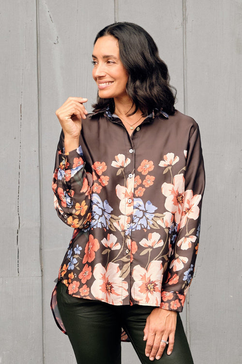 Milena Collared Long Sleeve Shirt Charcoal