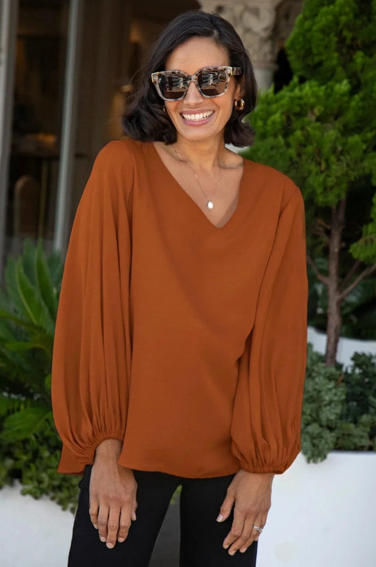 Sophia V-Neck Long Sleeve Top Rust