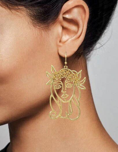 Picasso Face Earring, A Girl With Flower Crown Earring Drop