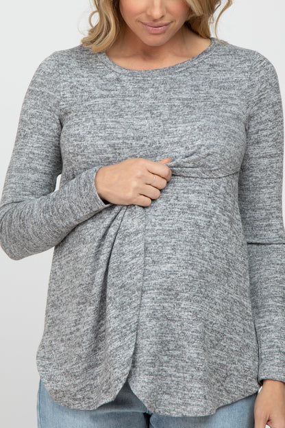 Heather Grey Knit Layered Front Maternity/Nursing Top