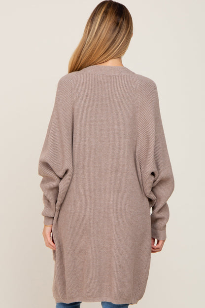 Taupe Pocketed Knit Maternity Cardigan