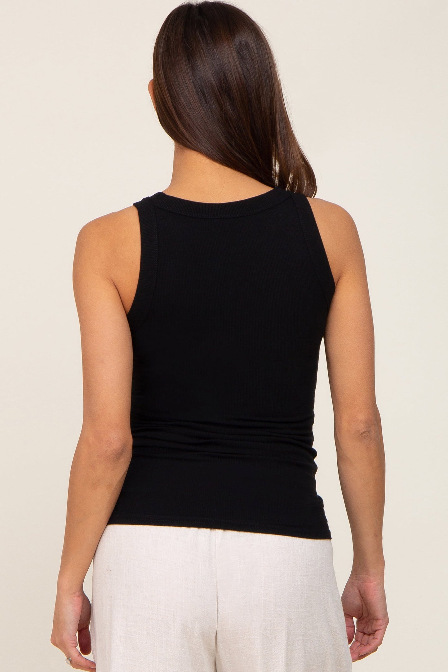 Black Ribbed Basic Maternity Tank Top