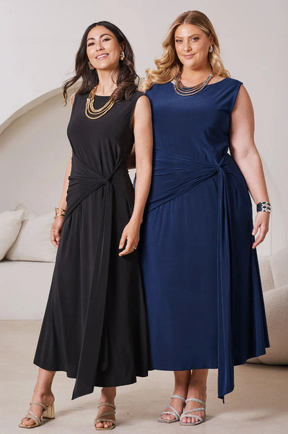 Angelica Sleeveless Midi Dress in Black