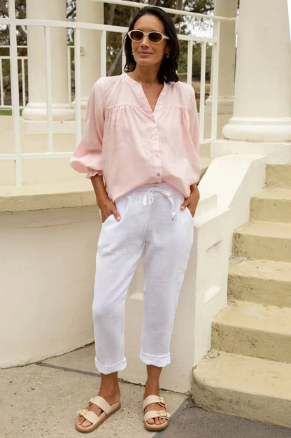 Luisa Linen Relaxed Jogger in White