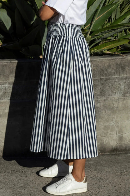 Brooke Midi A-Line Skirt Striped Navy & White