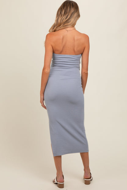 Light Blue Strapless Twist Maternity Dress