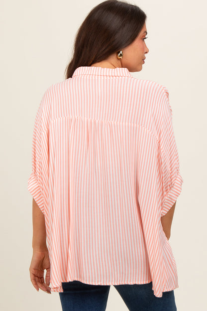 Peach Striped Button Up Dolman Maternity Top