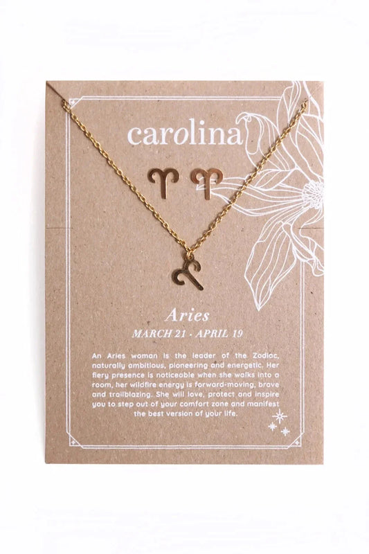Aries Zodiac Necklace & Earring Set