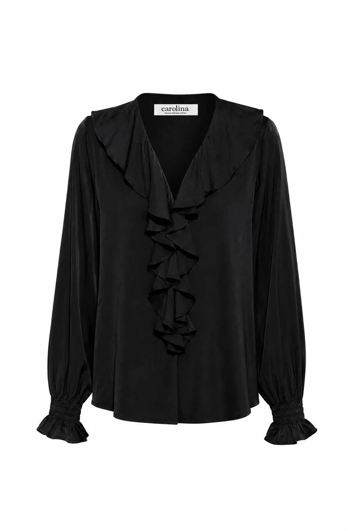 Alyssa Ruffle V-Neck Long Sleeve Top Black