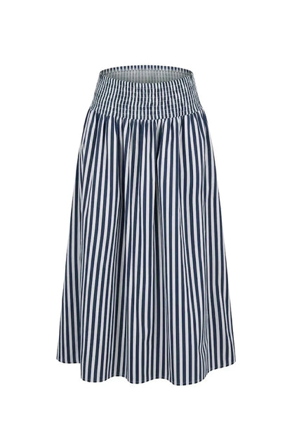 Brooke Midi A-Line Skirt Striped Navy & White
