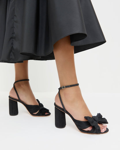Camellia Black Pleated Bow Heel