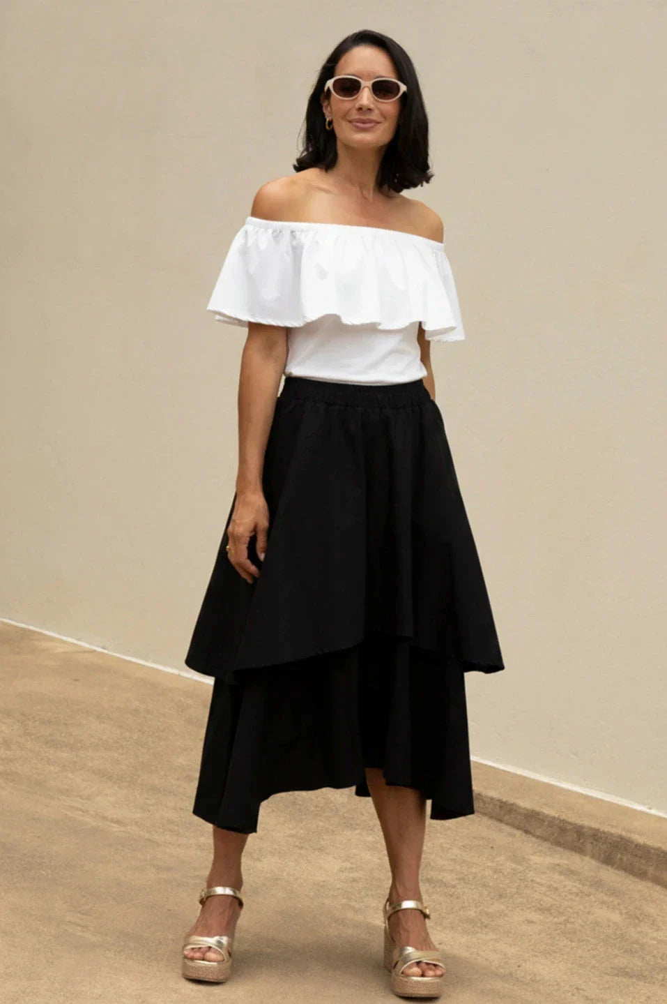 Eva Off Shoulder Ruffle Top White