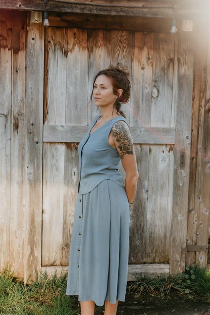 Aviva Top in Textured Blue Irish Linen