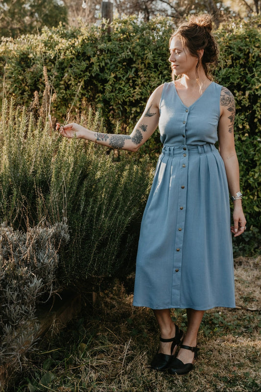 Trices Skirt in Textured Blue Irish Linen