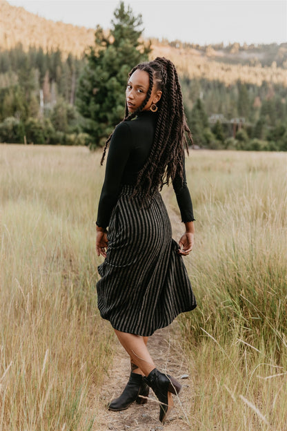 Trices Skirt in Black 2 Tone Striped Cotton