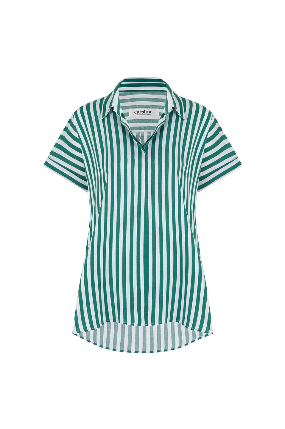 Francesca Short Sleeve Striped Collared Top Emerald and White