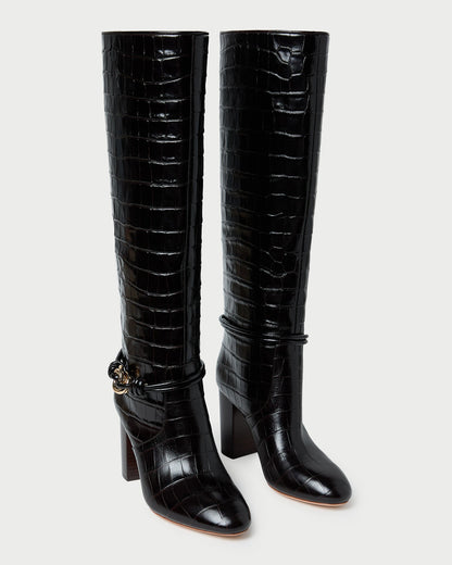 Goldy Crocodile/Gold Leather Tall Boot