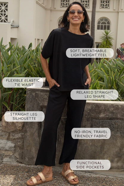 Gemma Straight Leg Tie Waist Pants Forest Green