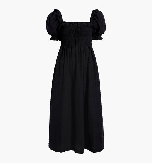 The Scarlett Nap Dress - Black Textured Clip Dot