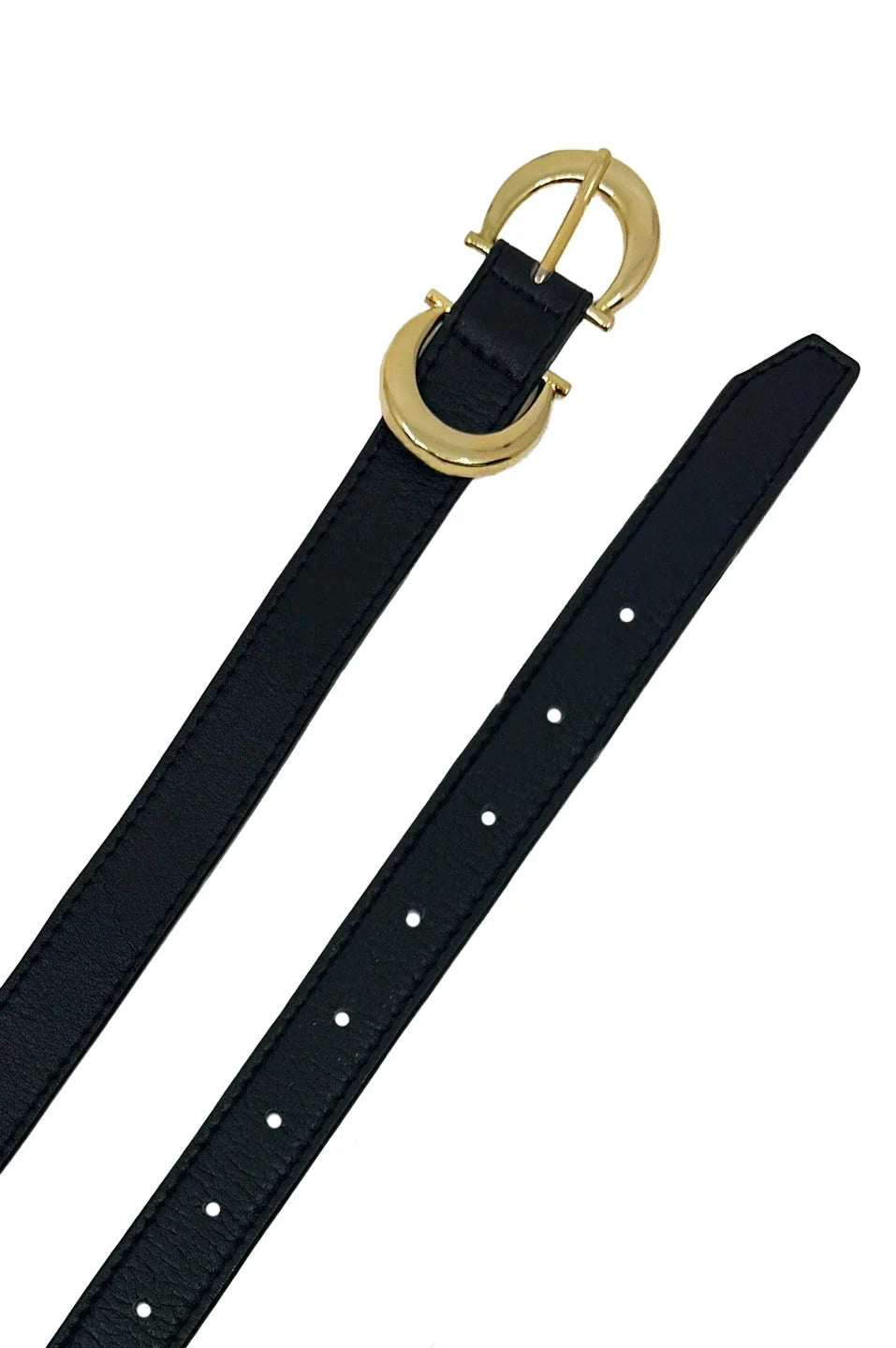 Ivy Skinny Double Buckle Belt Black Soft Leather