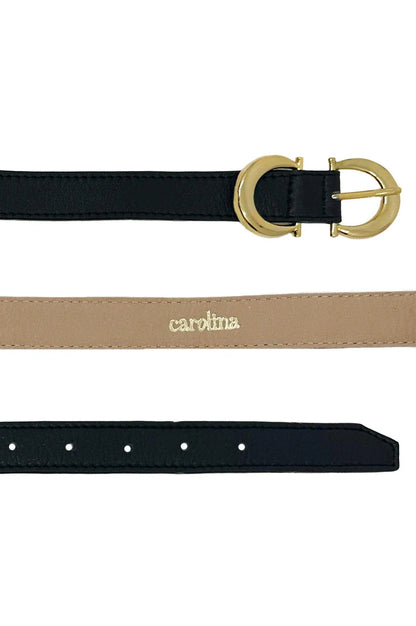Ivy Skinny Double Buckle Belt Black Soft Leather