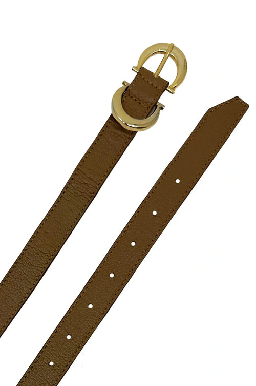 Ivy Skinny Double Buckle Belt Tan Soft Leather