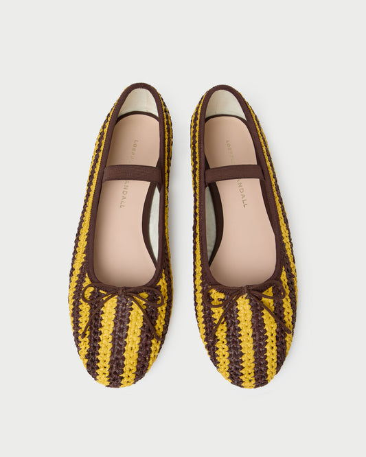 Leonie Yellow/Brown Crochet Ballet Flat