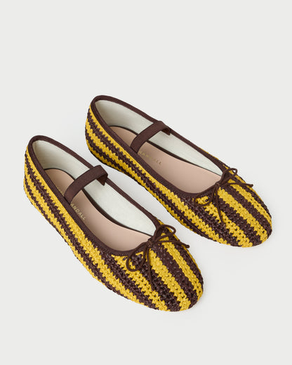 Leonie Yellow/Brown Crochet Ballet Flat