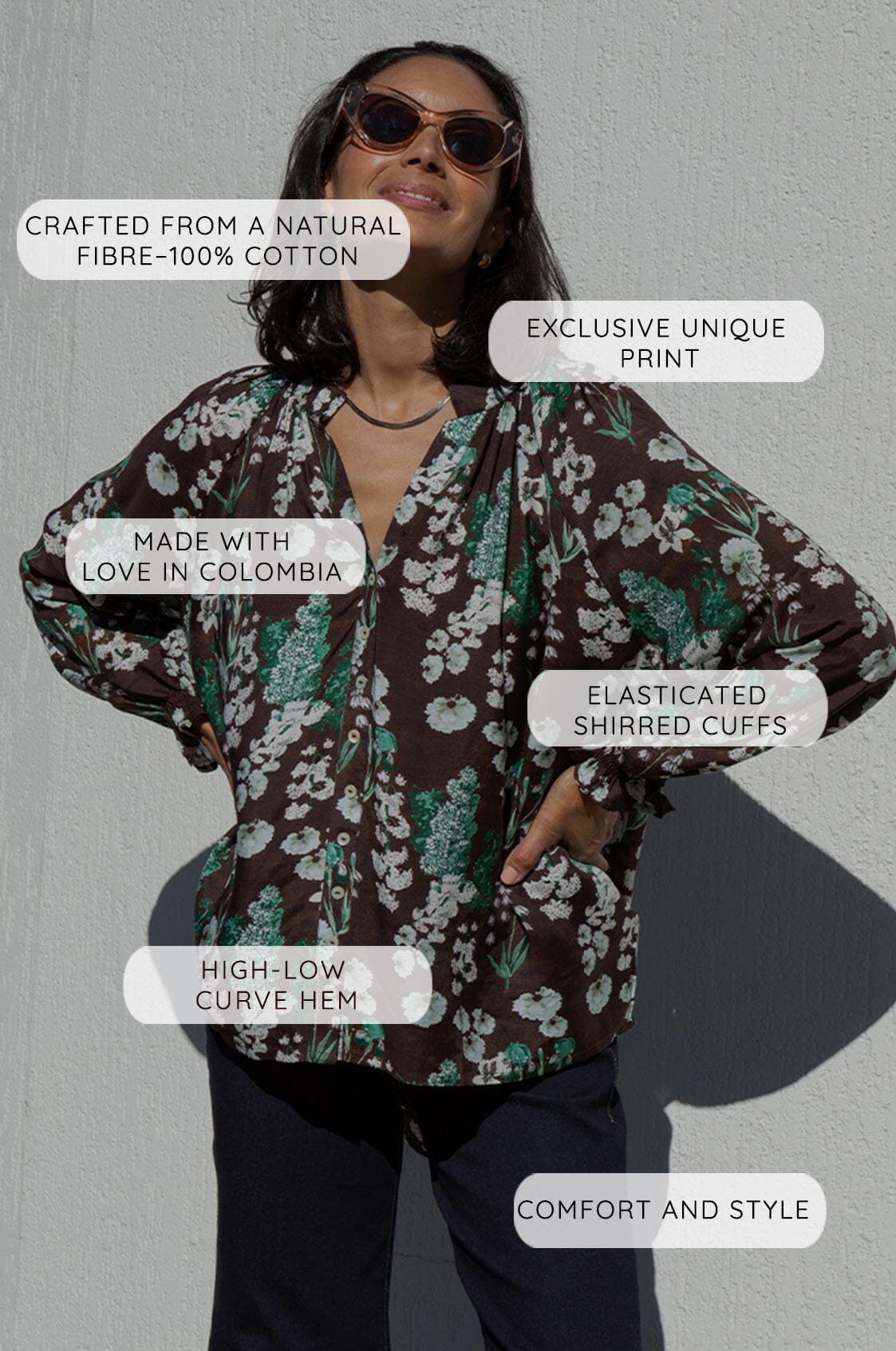 Lissy Floral Long Sleeve Top Navy