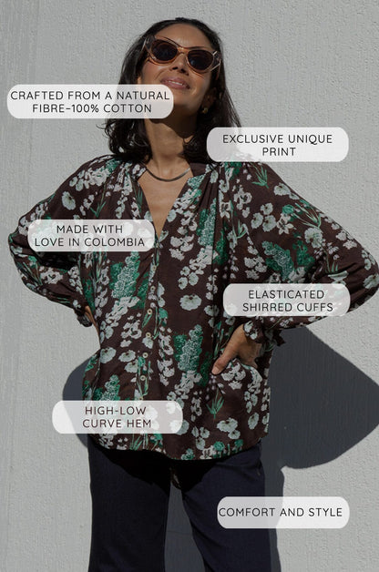 Lissy Floral Long Sleeve Top Navy