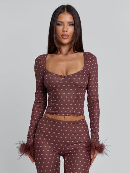Mahria Top Brown Polka Dot