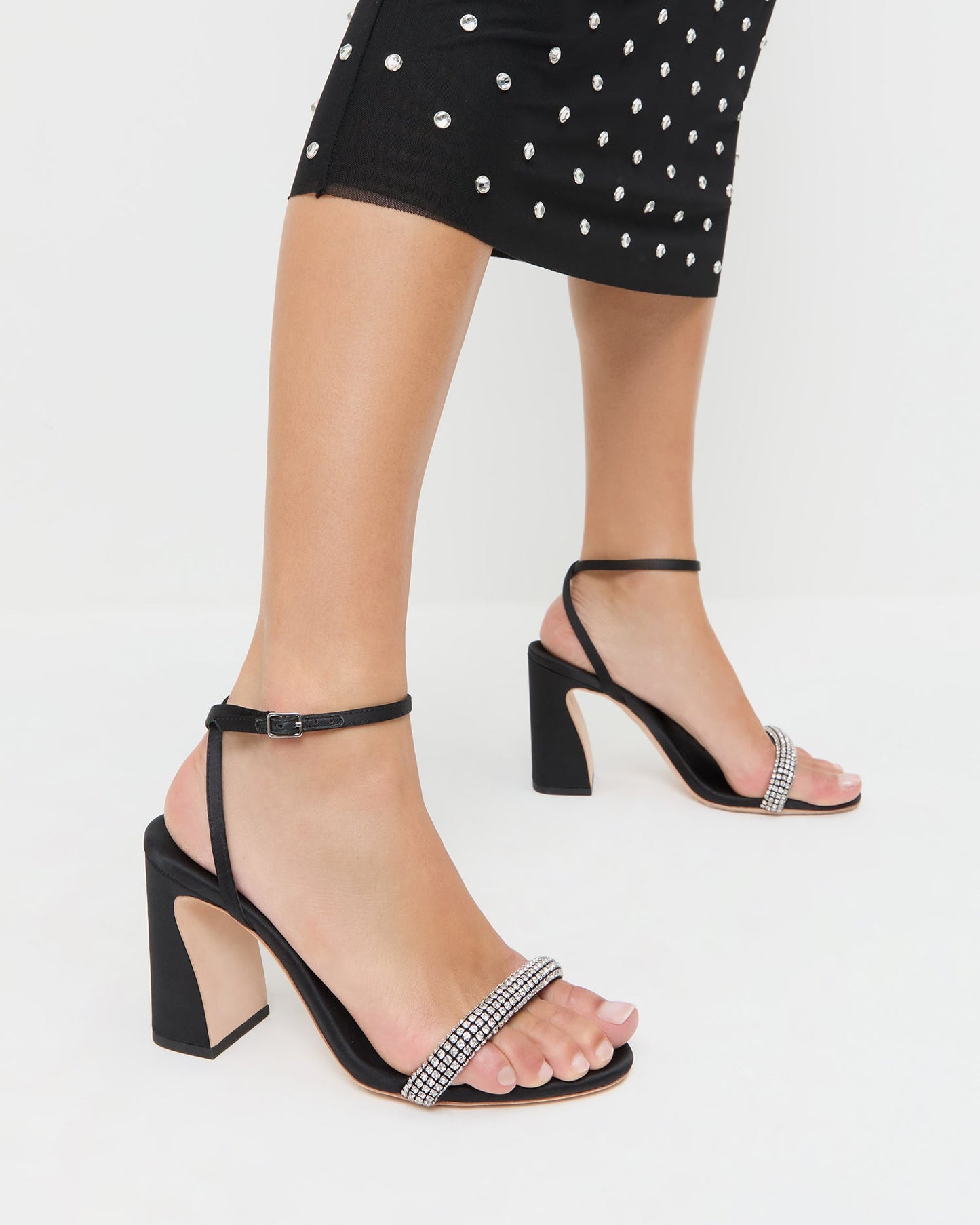 Malia Black/Diamond Curved-Heel Sandal