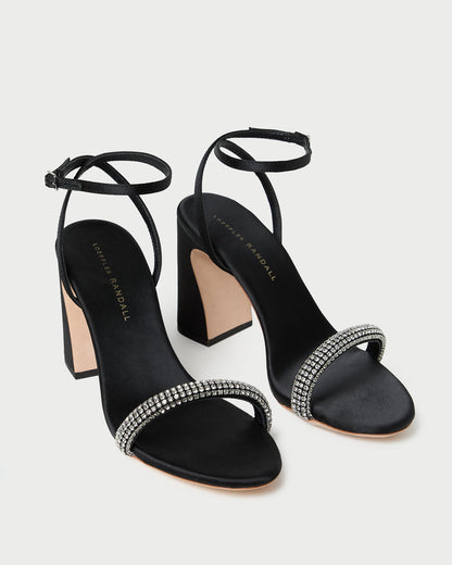 Malia Black/Diamond Curved-Heel Sandal