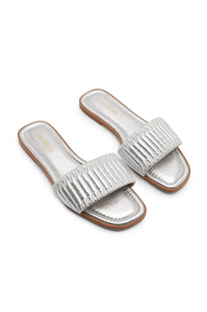 Marcelina Metallic Slides Silver