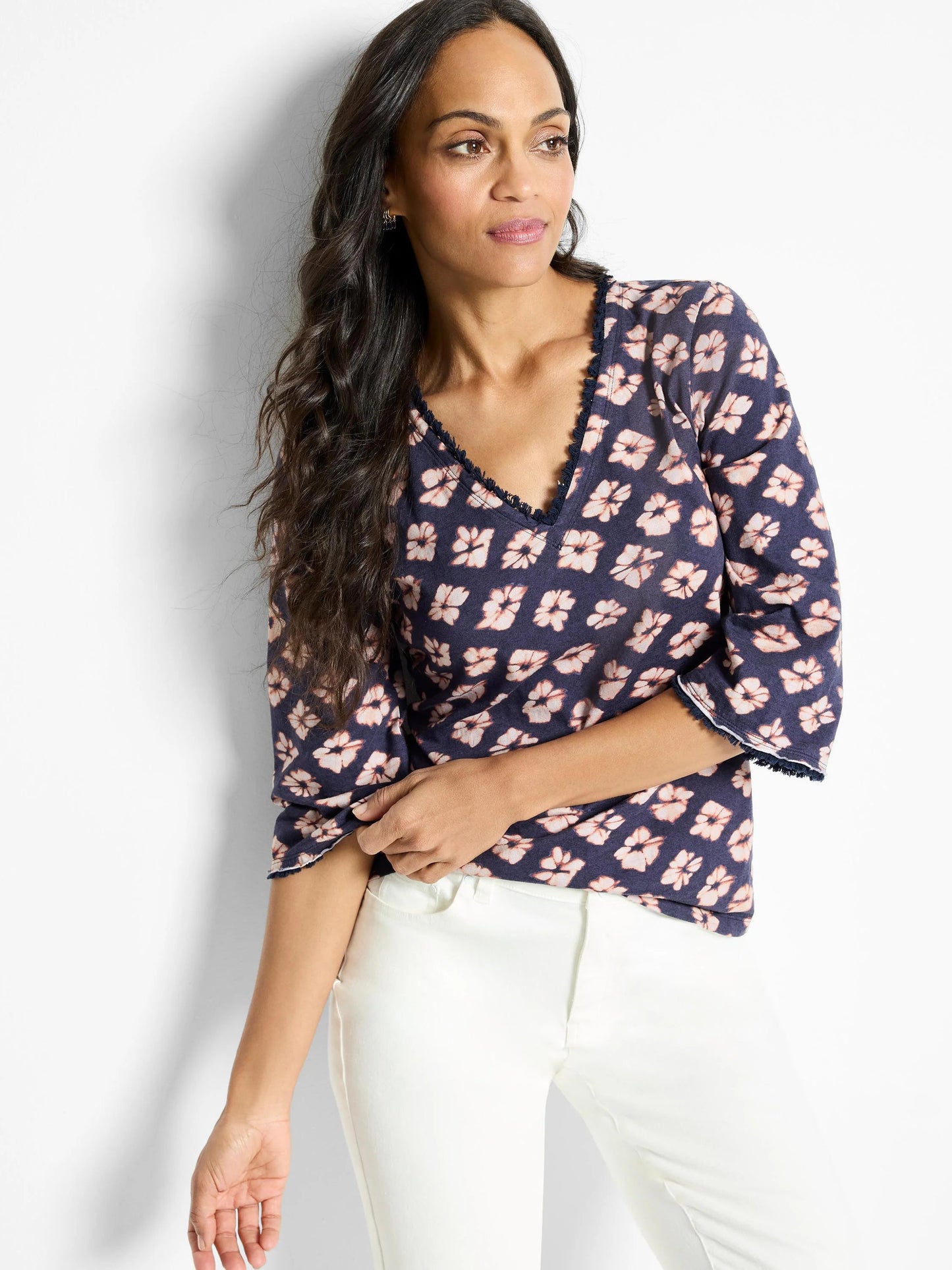 NZT Geo Garden 3/4 Sleeve Fringe Tee