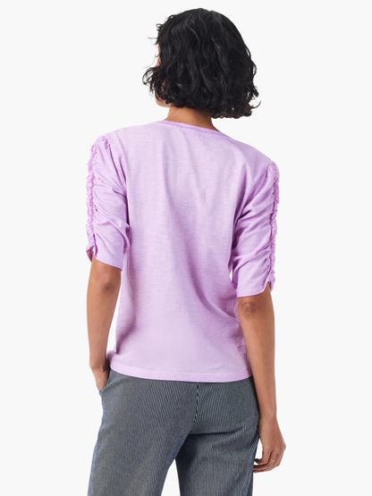 NZT Ruched Elbow Sleeve Split Neck Top