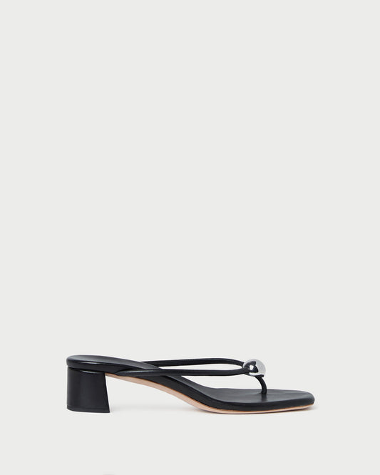 Odessa Black Leather Heeled Sandal