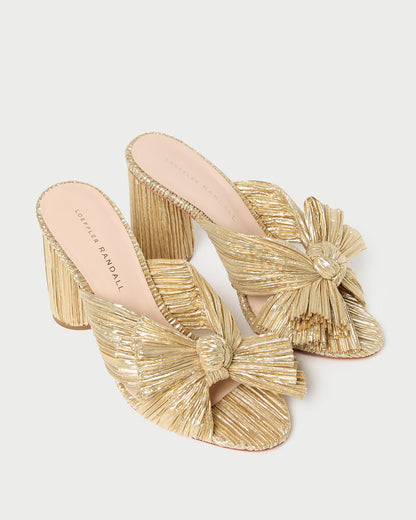 Penny Gold Pleated Bow Heel