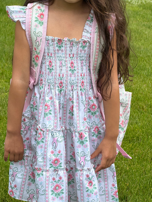 Roller Rabbit x Hill House The Tiny Ellie Nap Dress - Pink Monkey Block Stripe