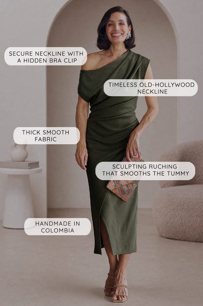 Roslyn Off Shoulder Midi Dress Chocolate Brown - Pre Order