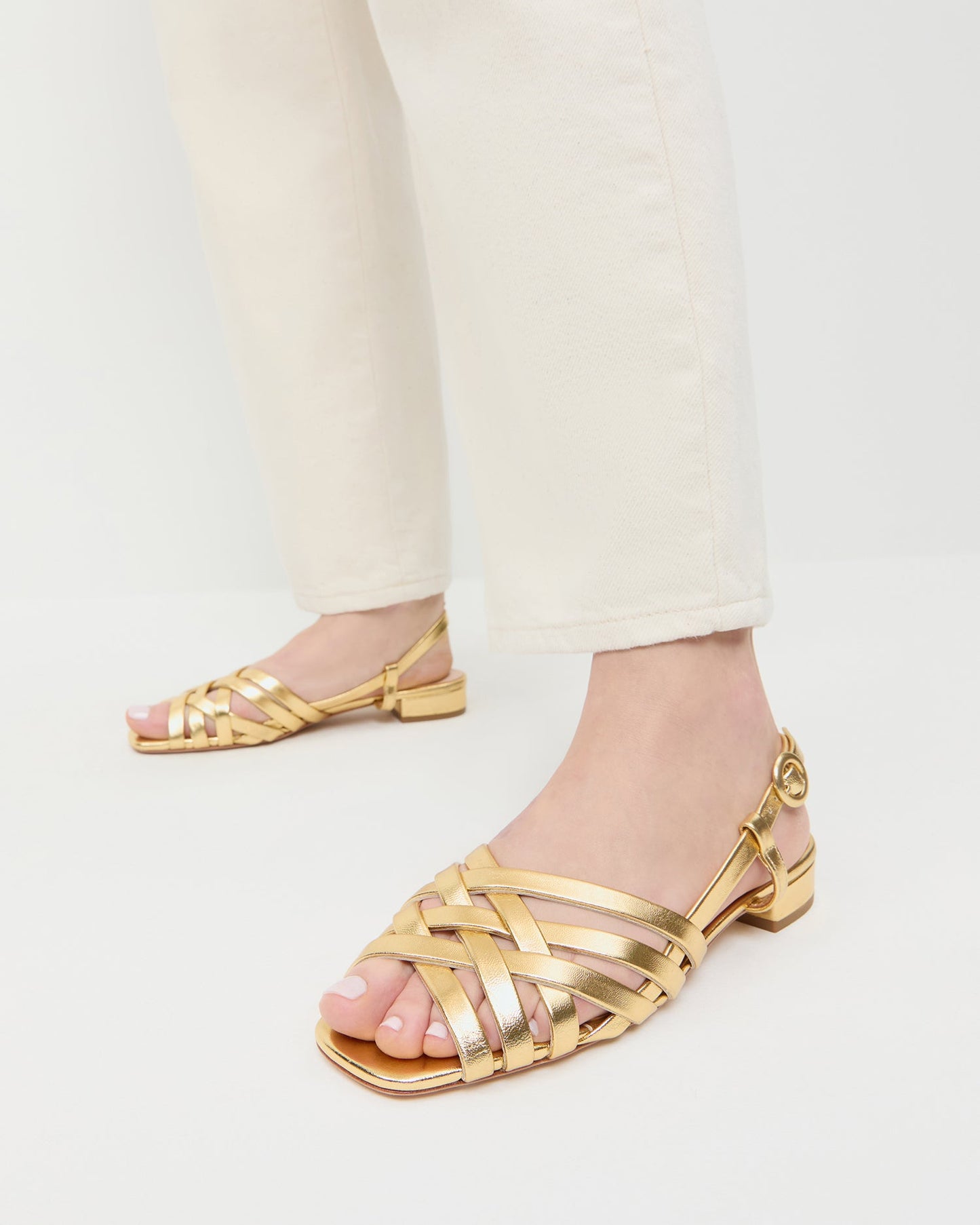 Shelly Gold Leather Flat Sandal