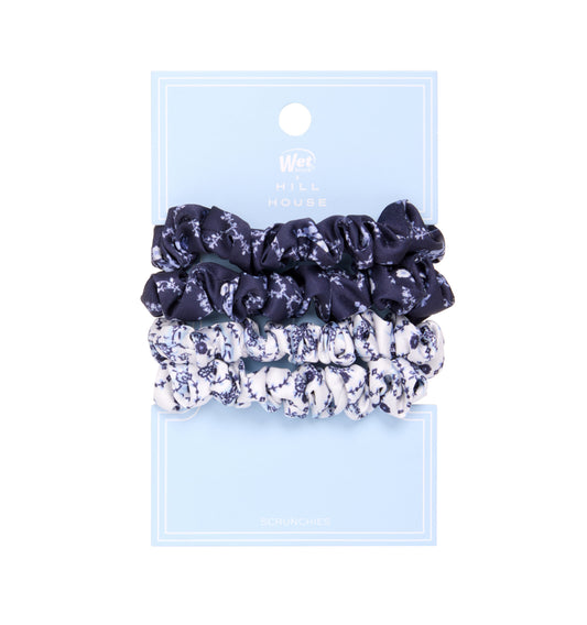 The Hill House x Wet Brush Printed Small Scrunchies - Navy Trellis and Blue Vine Stripe