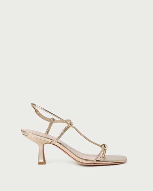 Triana Champagne Leather Mid-Heel Sandal