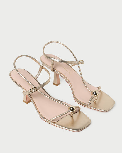 Triana Champagne Leather Mid-Heel Sandal