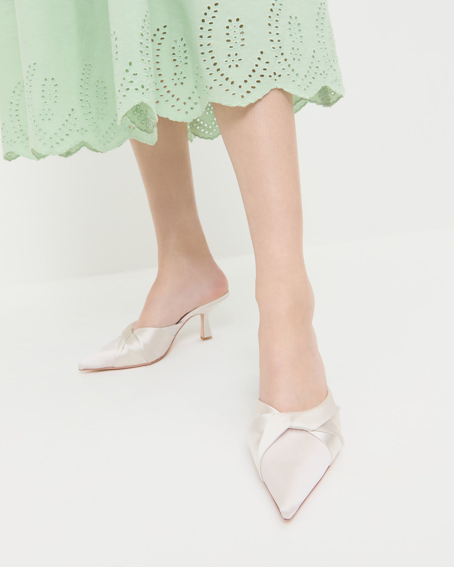 Tyla Cream Satin Twisted Mule