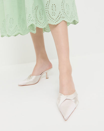Tyla Cream Satin Twisted Mule